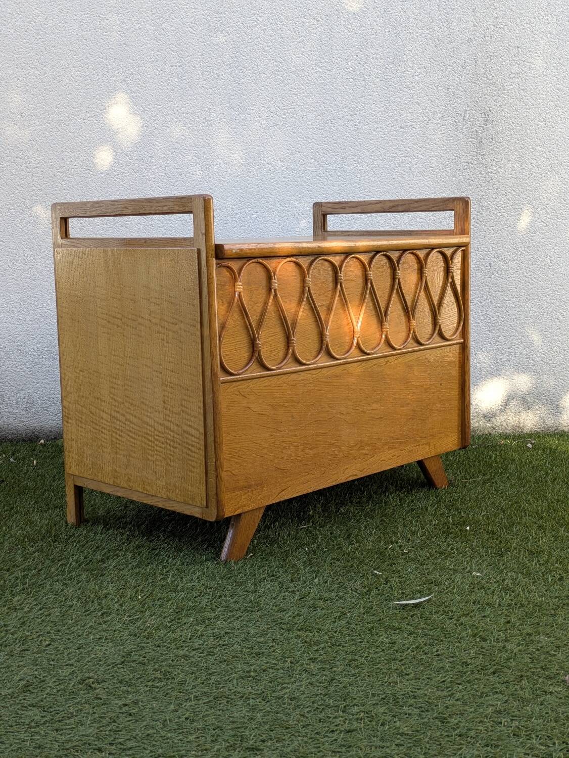 Vintage oak and rattan chest/bench – 1960s