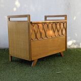 Vintage oak and rattan chest/bench – 1960s