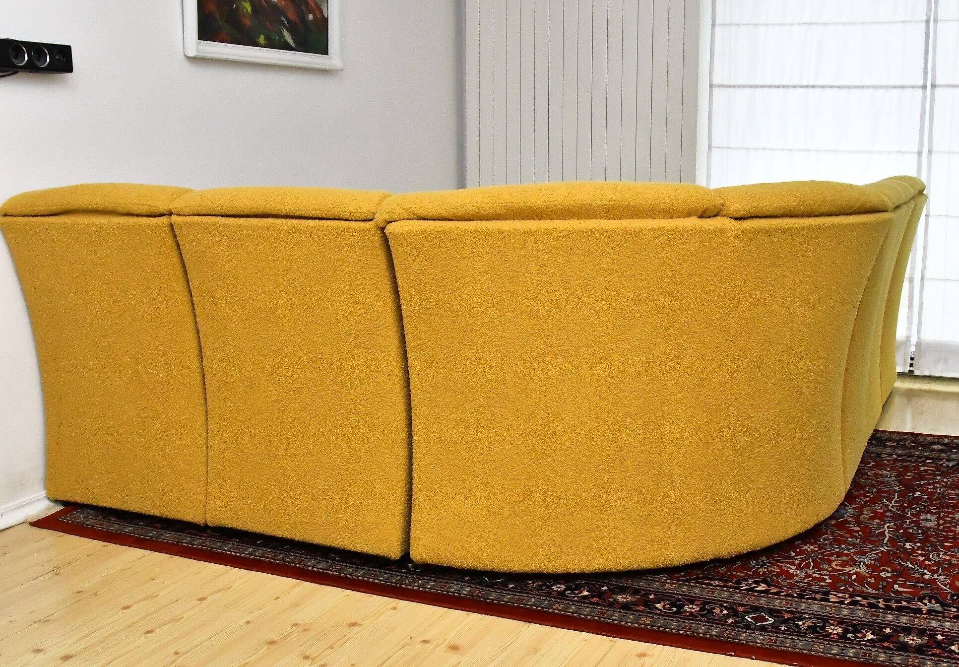 Yellow bouclé corner modular sofa, 1970s, set of 6