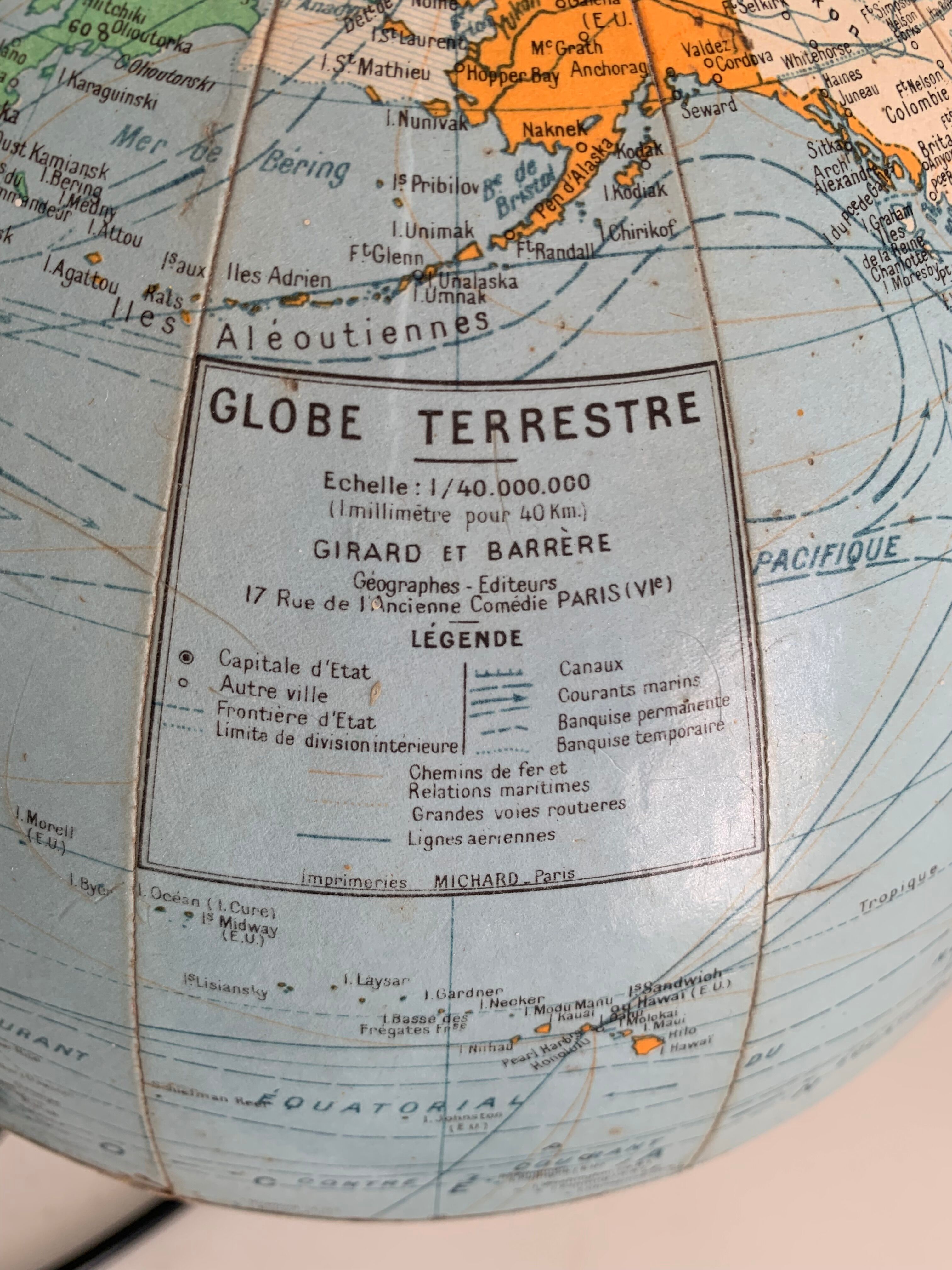 Vintage 1960 Girard Barrère world map globe - 33cm