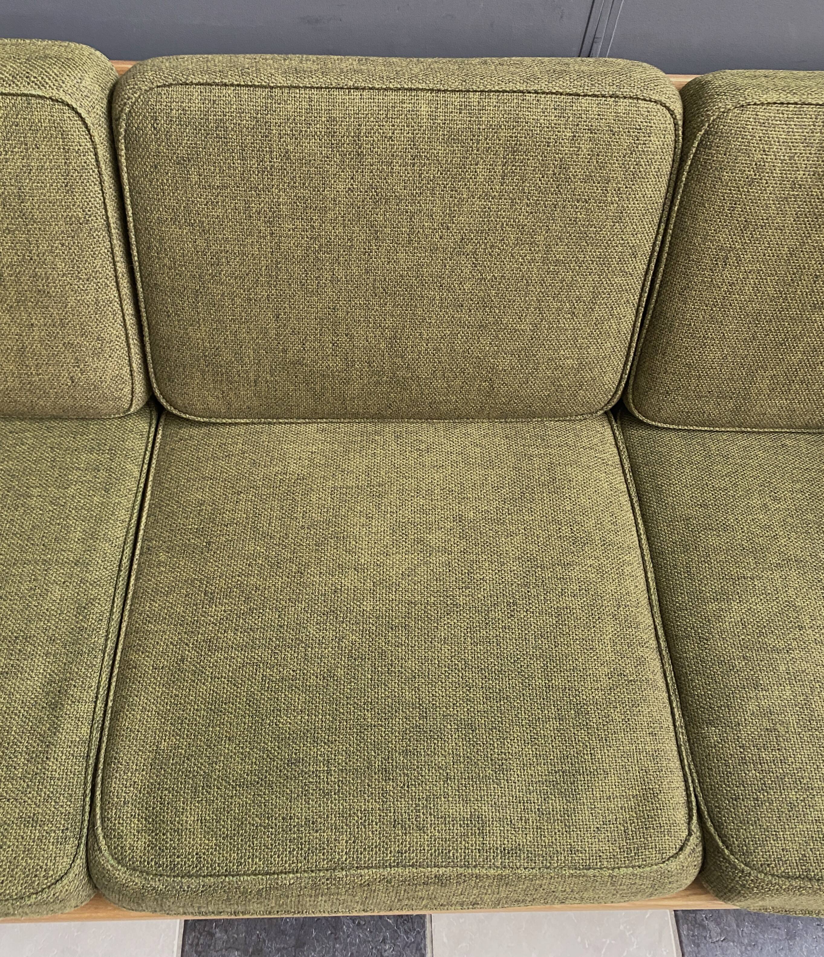 green fabric and wood 3 seat sofa 1960s