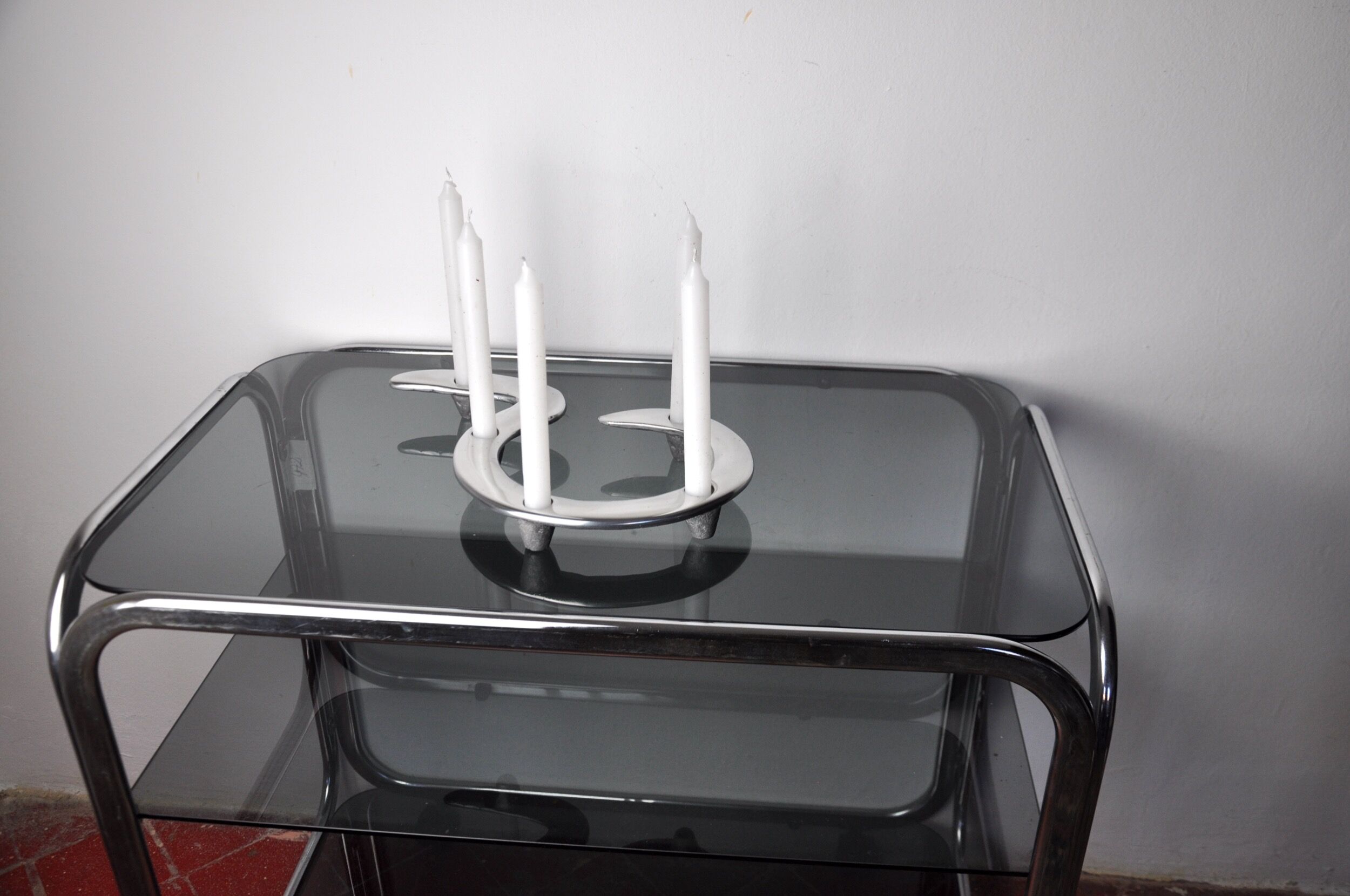 Zigzag candle holder by Matthew Hilton, aluminium, England, 1980