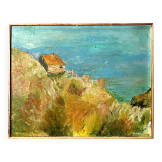 Huile sur panneau L. Bourdenx, La Cabane des Pêcheurs, d'après Monet