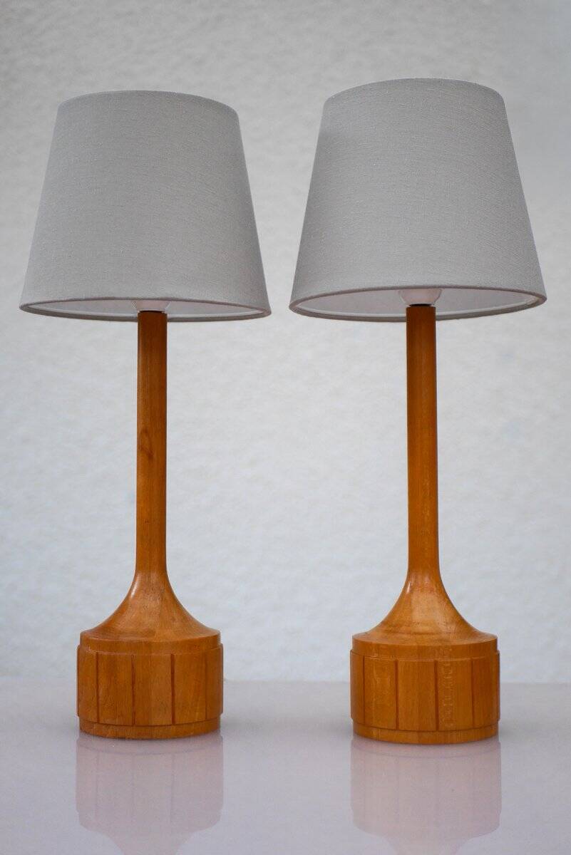 Lampes de table en chêne scandinave d'Elpe, ensemble de 2
