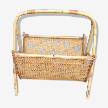 Vintage magazine holder in bamboo and rattan