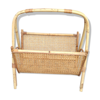 Vintage magazine holder in bamboo and rattan