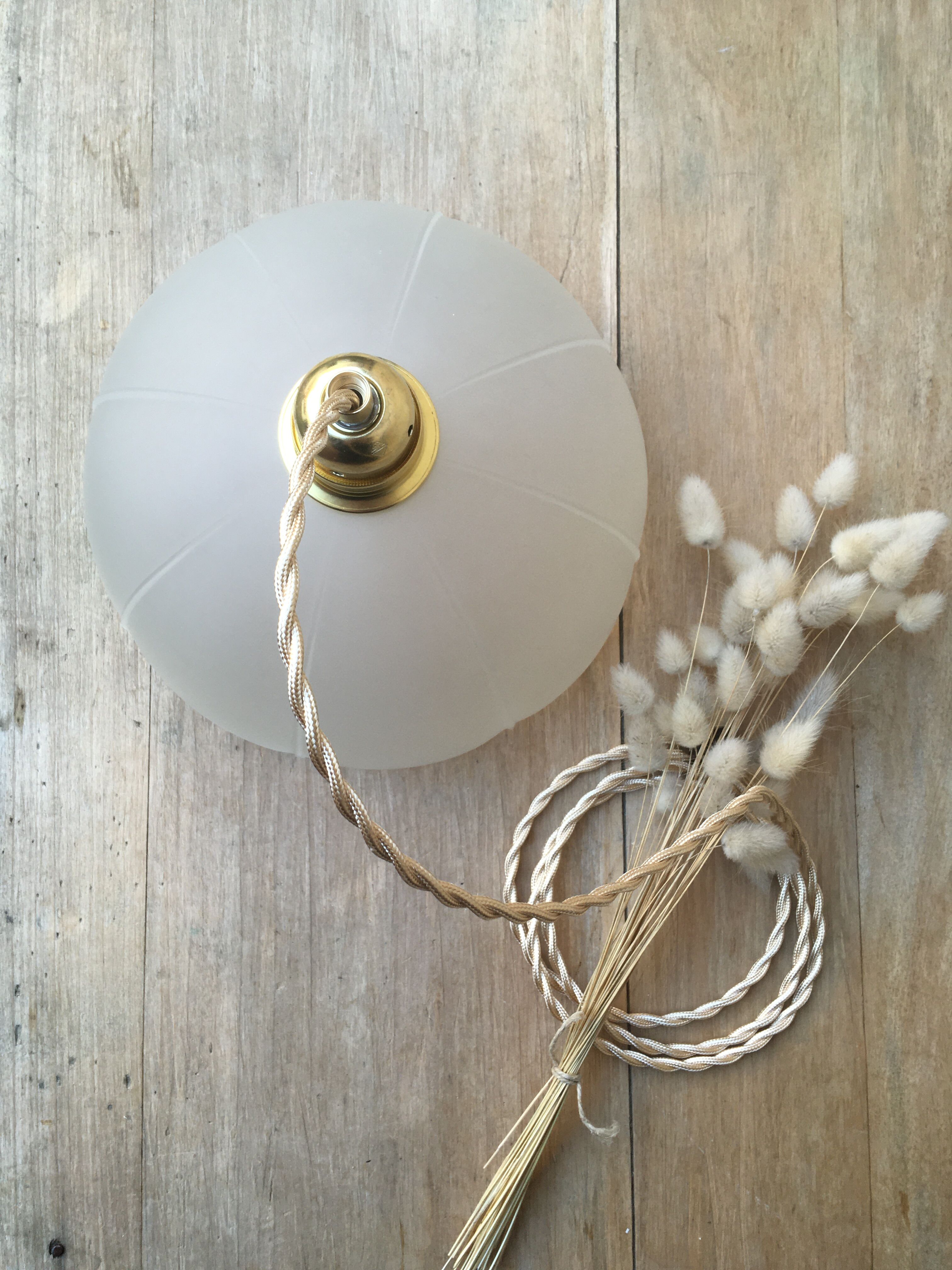 Vintage flower pendant lamp in frosted glass