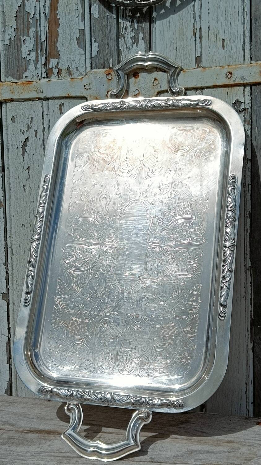 Silver metal serving tray