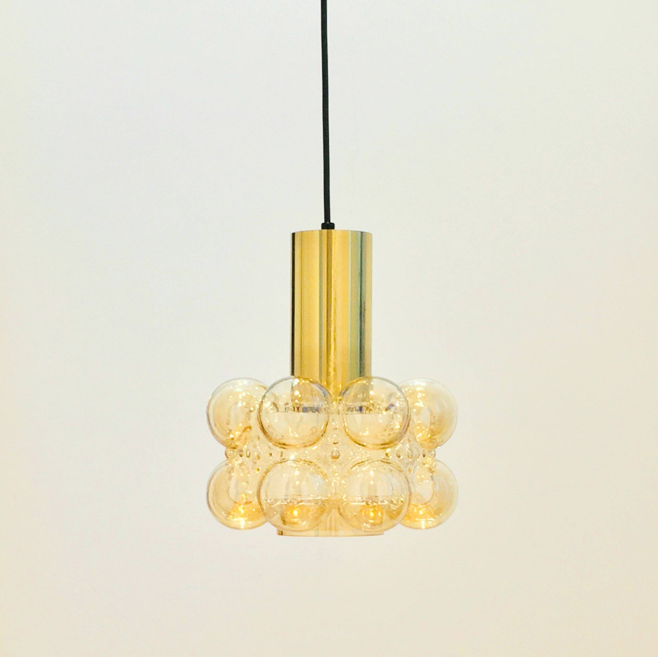 Mid-Century Modern Bubble Glass & Brass Ceiling Light by H. Tynell, 1960s