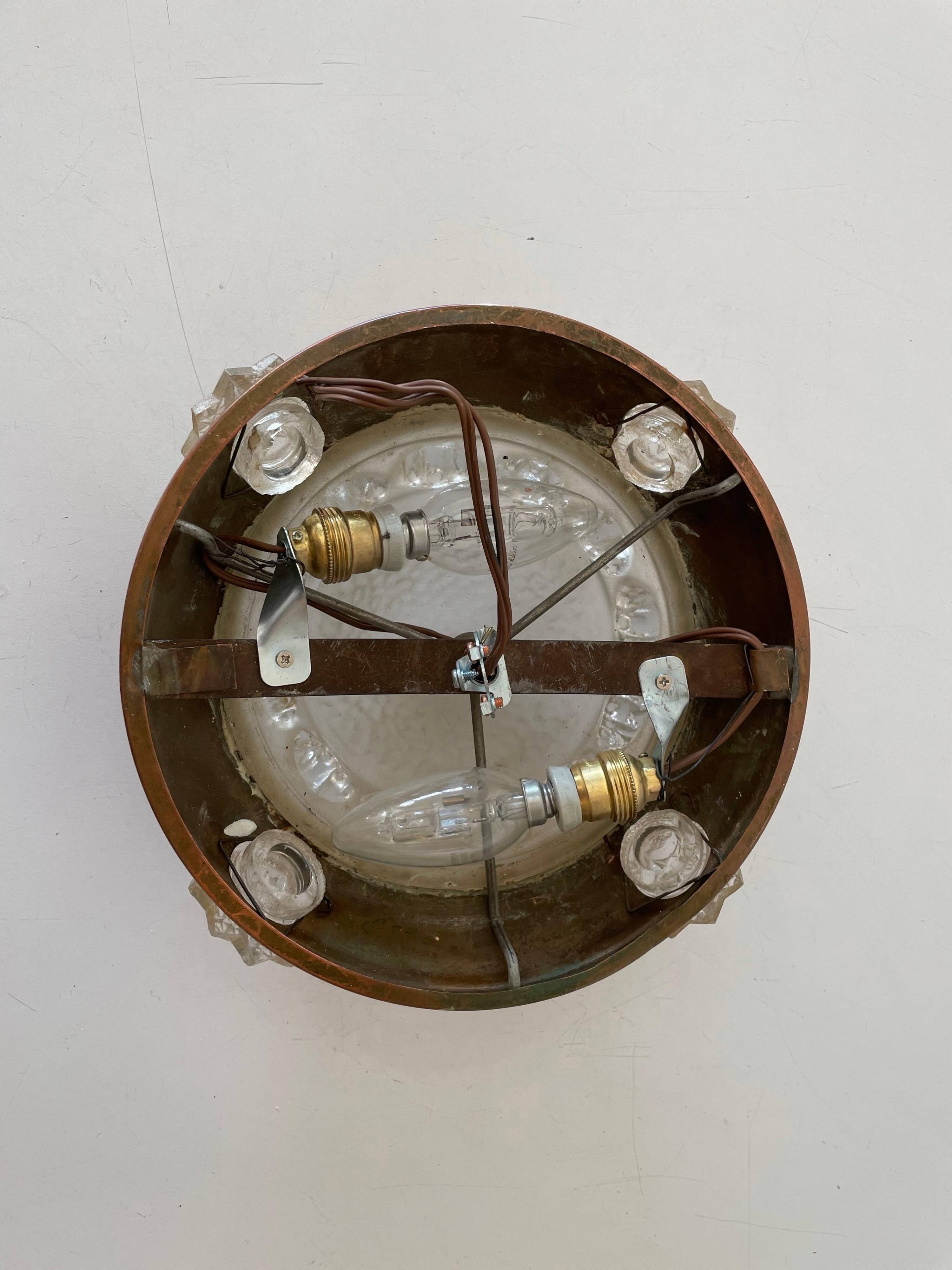 Exceptional flush ceiling light Italian Art Deco in copper and glass, 1940s, Italy