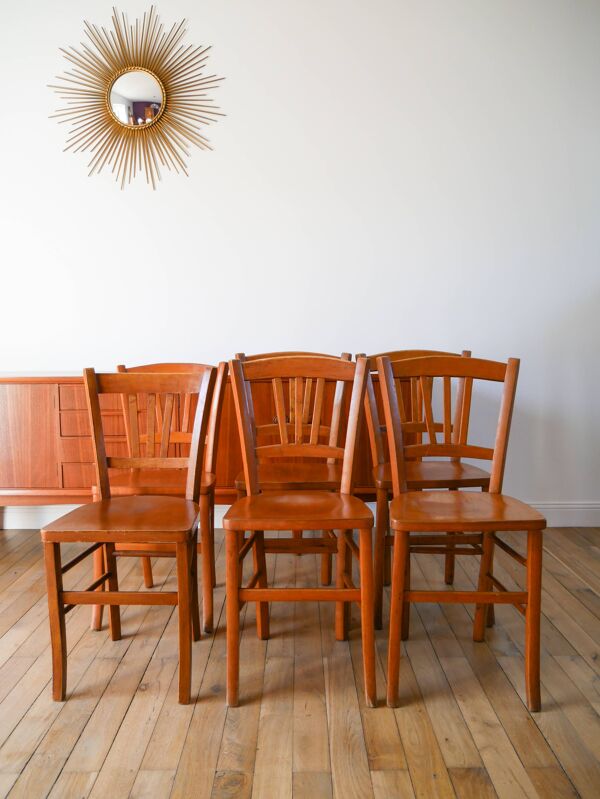 Ensemble de 6 chaises bistrot en bois Luterma 1950