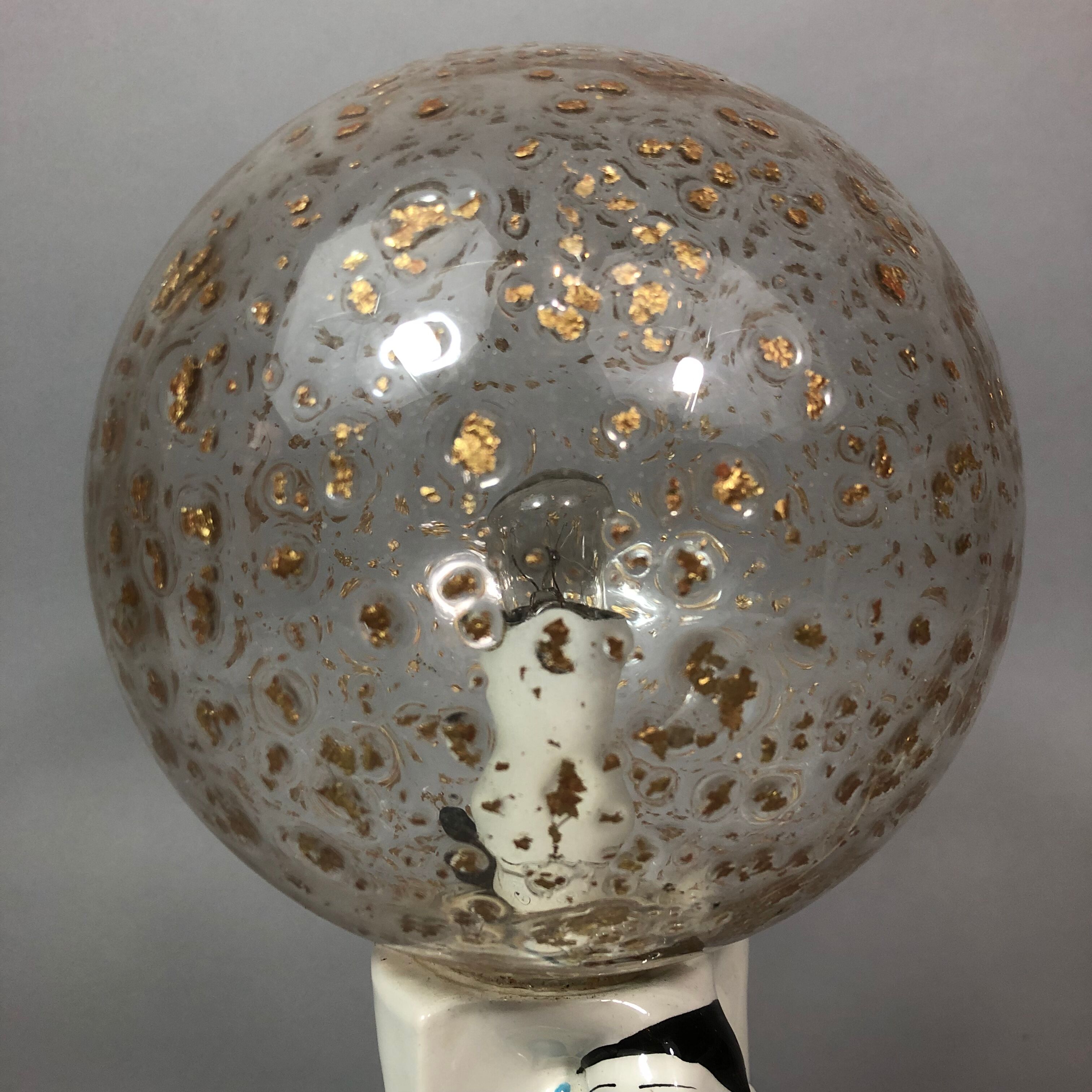 Vintage Pierrot bedside lamp from the 70s, porcelain, inlaid glass globe
