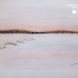 Watercolor on paper - sunset on a beach with boats, framed, signed B. Ernewein