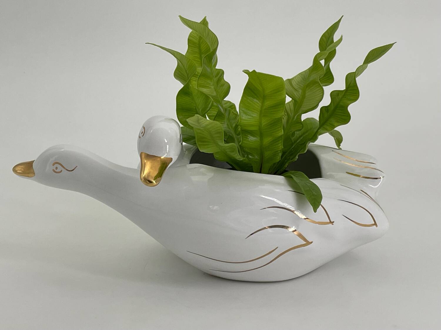 Cache pot two swans in vintage white and gold porcelain