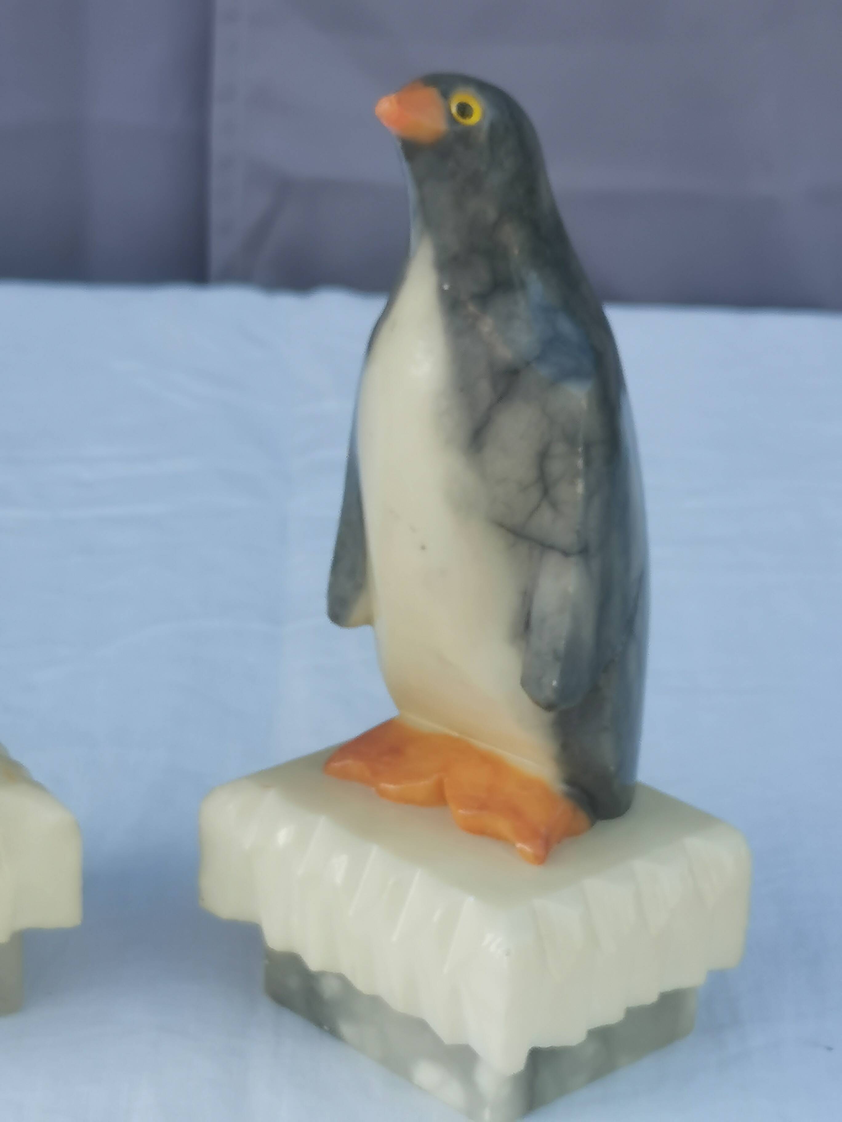 Pair of “penguins” bookends in alabaster