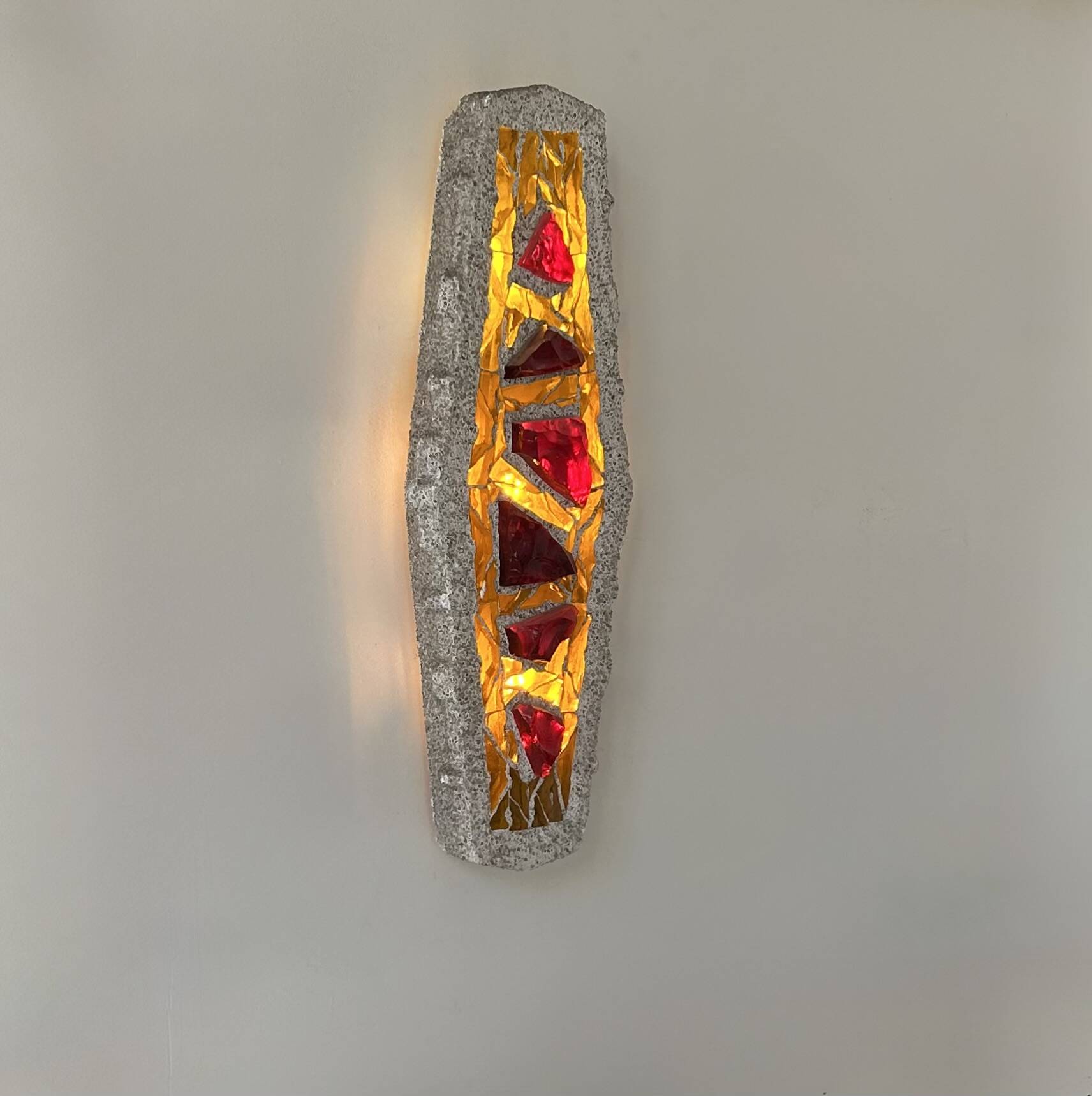 Vintage XL "stained glass" wall sconce in cement and glass, Sweden 1950