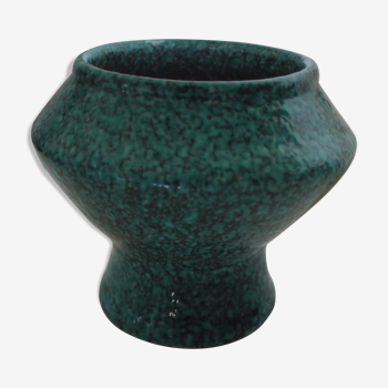 Vase coupe en faience bleue granitée