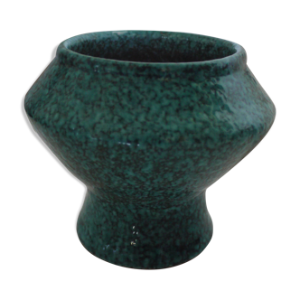 Vase coupe en faience bleue granitée