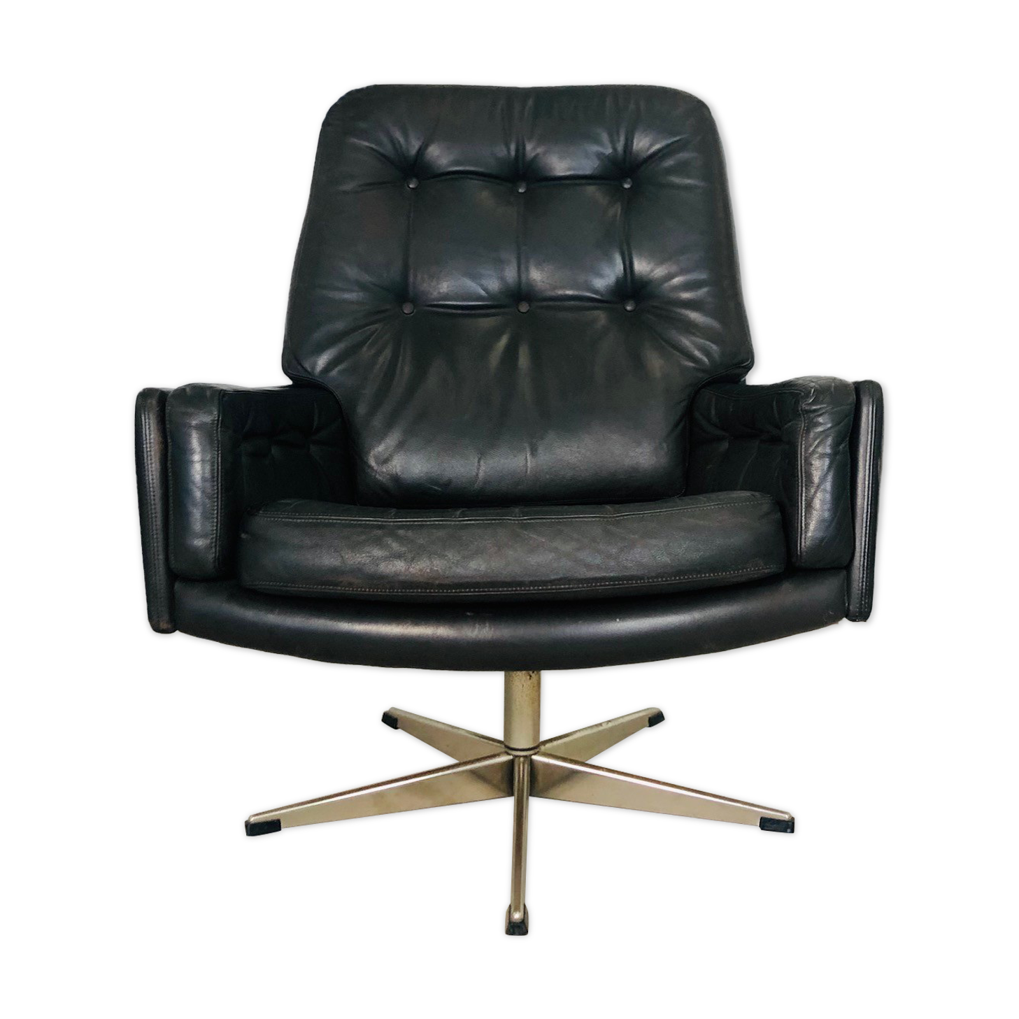 Vintage danish mid century svend. skipper leather lounge chair 1970,s