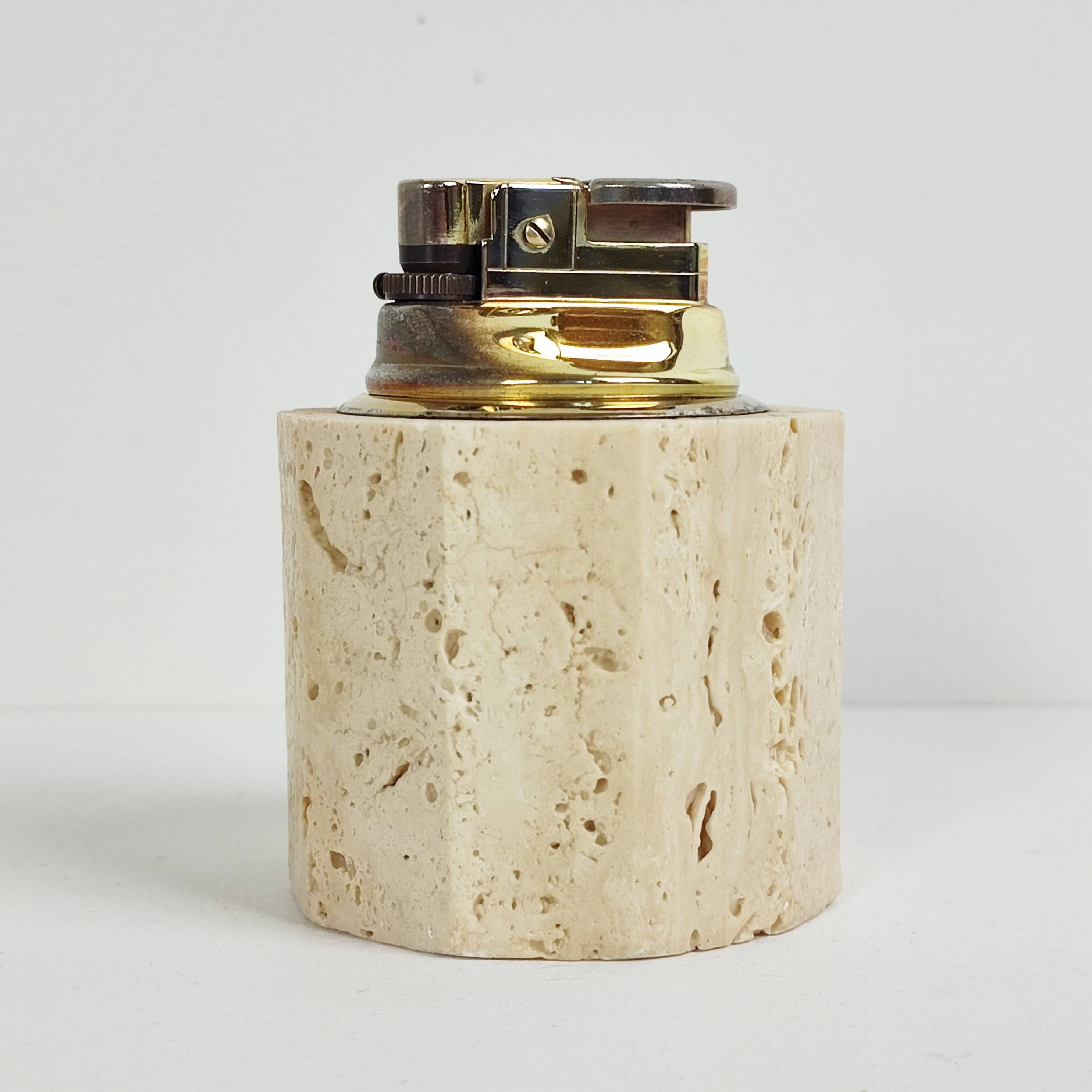 70' travertine ashtray and lighter