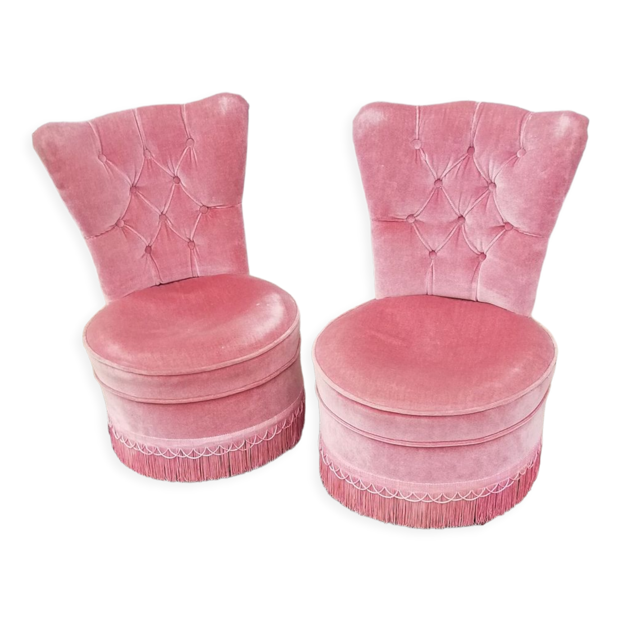 Paire de chauffeuses vintage tissu rose