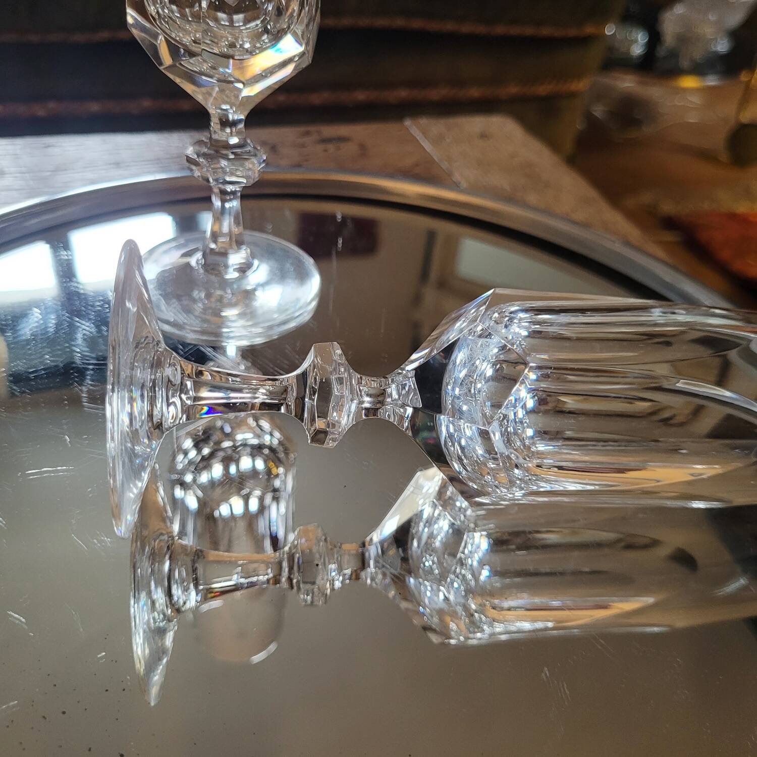 Two thick crystal flutes in the Baccarat style. 1960s. Two flutes in thick crystal.