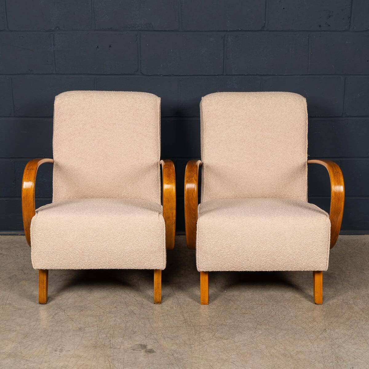 Vintage 20thc pair of halabala lounge chairs, made in czechoslovakia c.1930