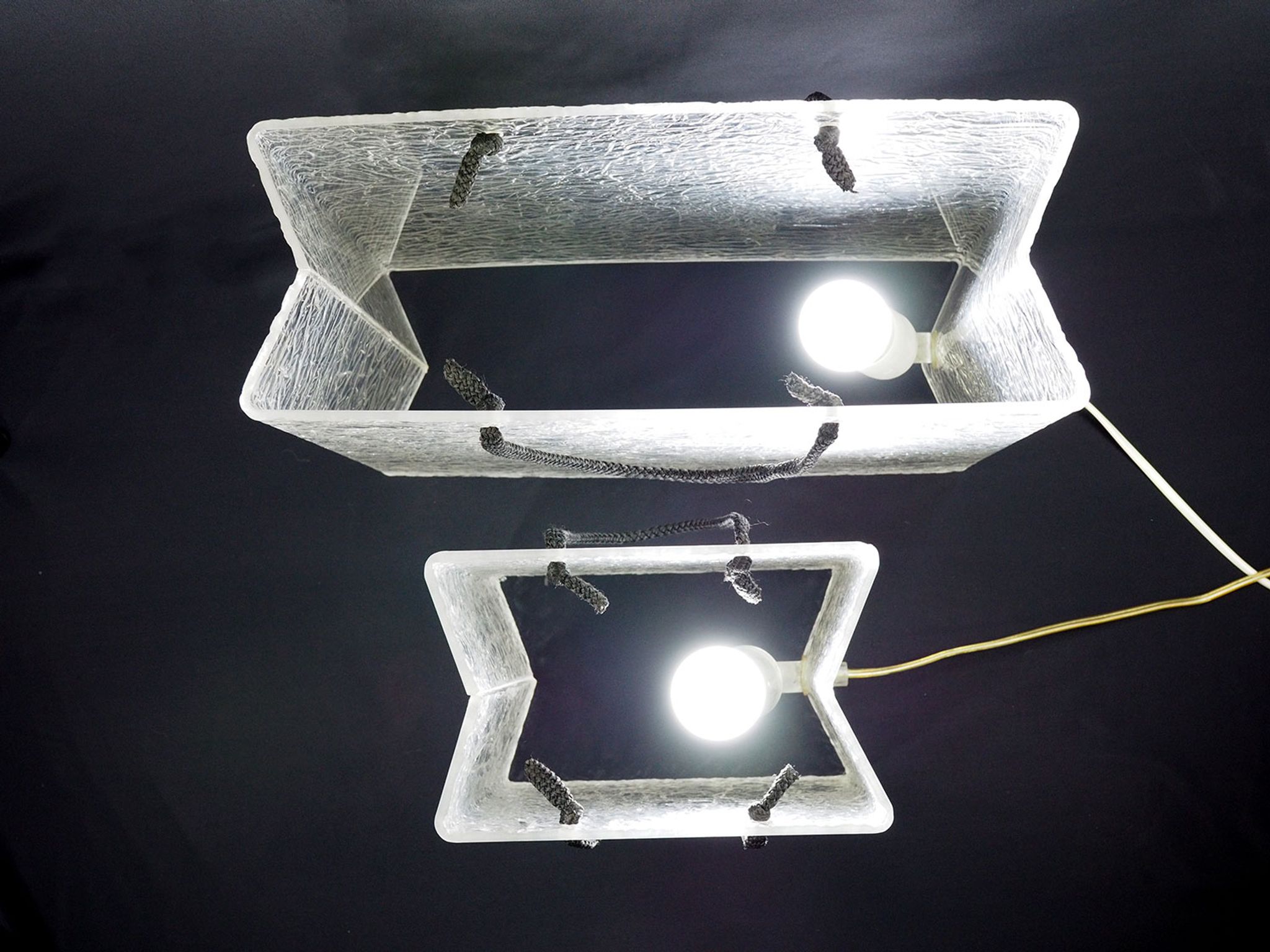 Lucite shopping bag lamps mid-century, set of 2