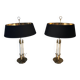 Pair of Brass and White Lacquer Table Lamps, Neoclassical Style, Tr