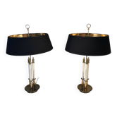 Pair of Brass and White Lacquer Table Lamps, Neoclassical Style, Tr
