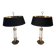 Pair of Brass and White Lacquer Table Lamps, Neoclassical Style, Tr