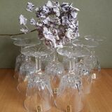 Set of 9 small glasses on foot Vmc Reims France vintage