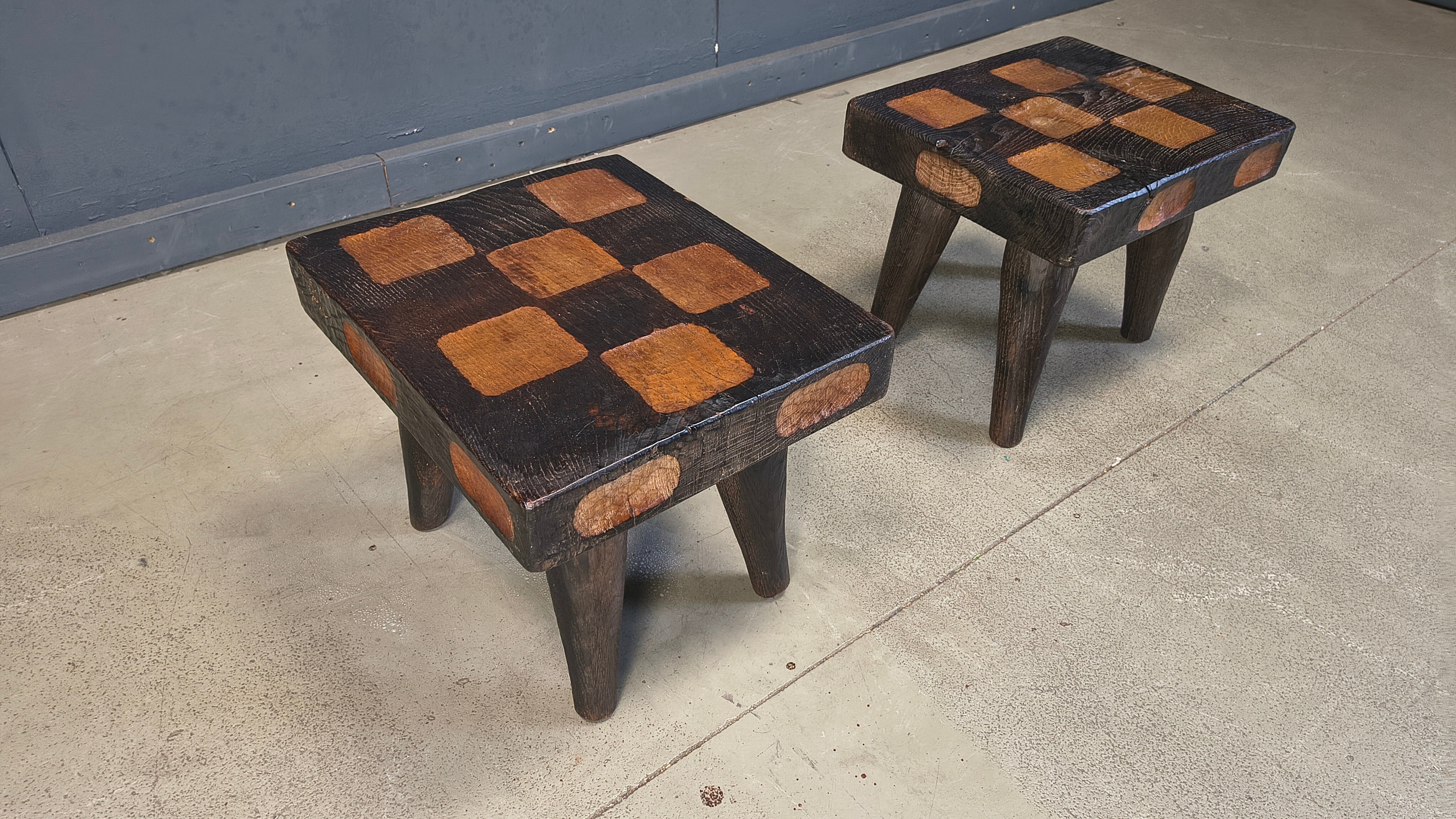 Vintage rustic wooden side tables or stools, 1960s