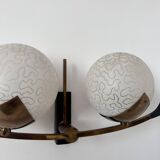 Vintage brass and opaline wall lamp, Arlus, France 1960s