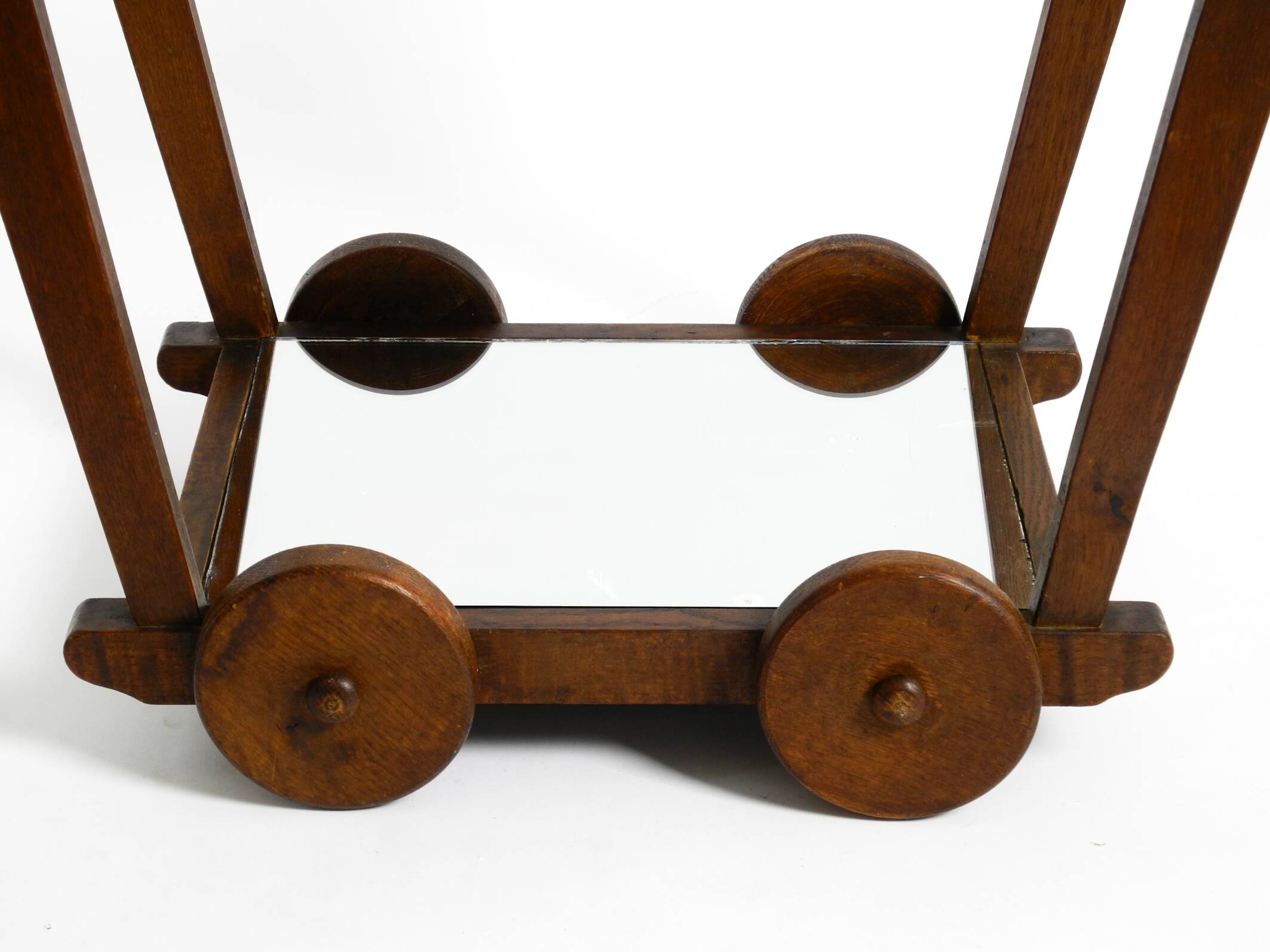 Beautiful, unique 1930s tea trolley bar cart made of solid oak wood