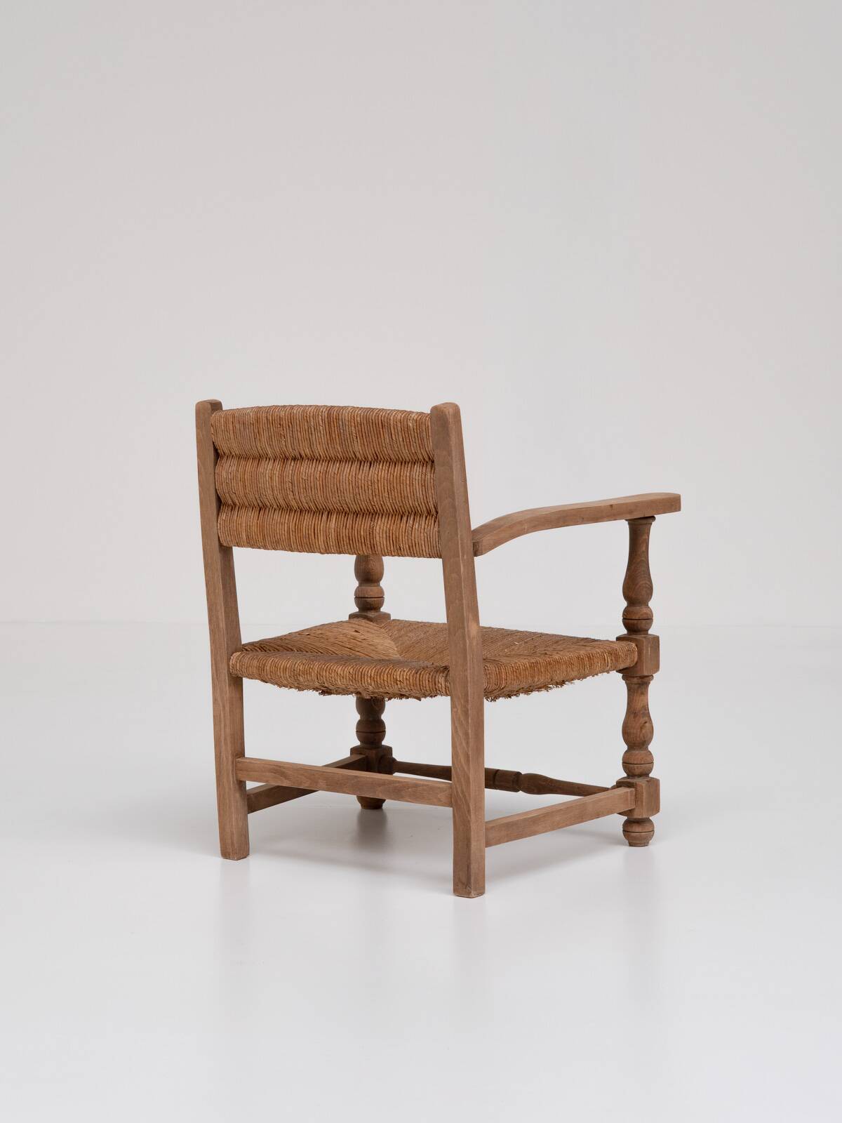 Pair of Rustic French Oak & Rush Armchairs, 1950s