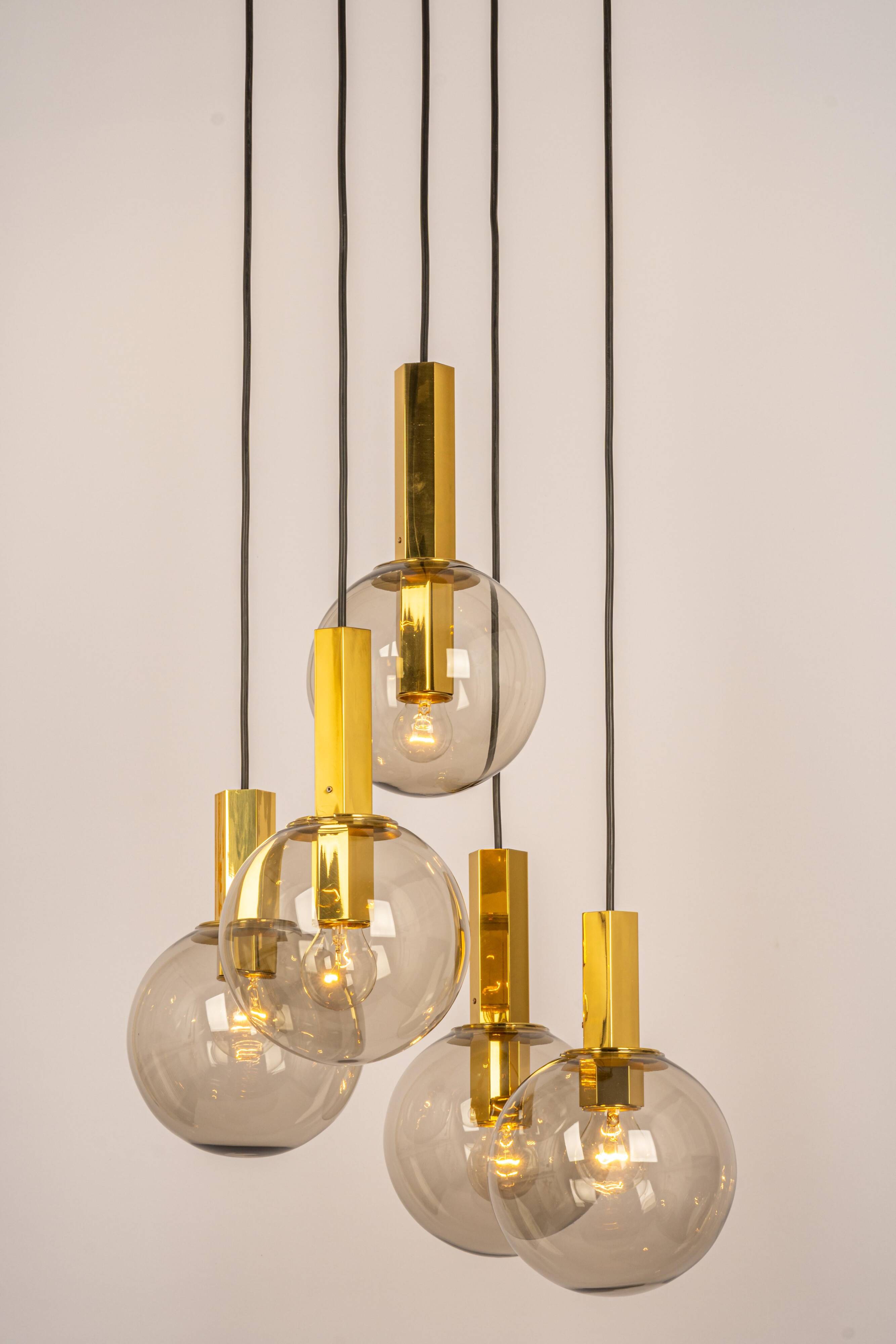 Grand cascading chandelier design with smoked glass by Cosack, Germany, 1970s.