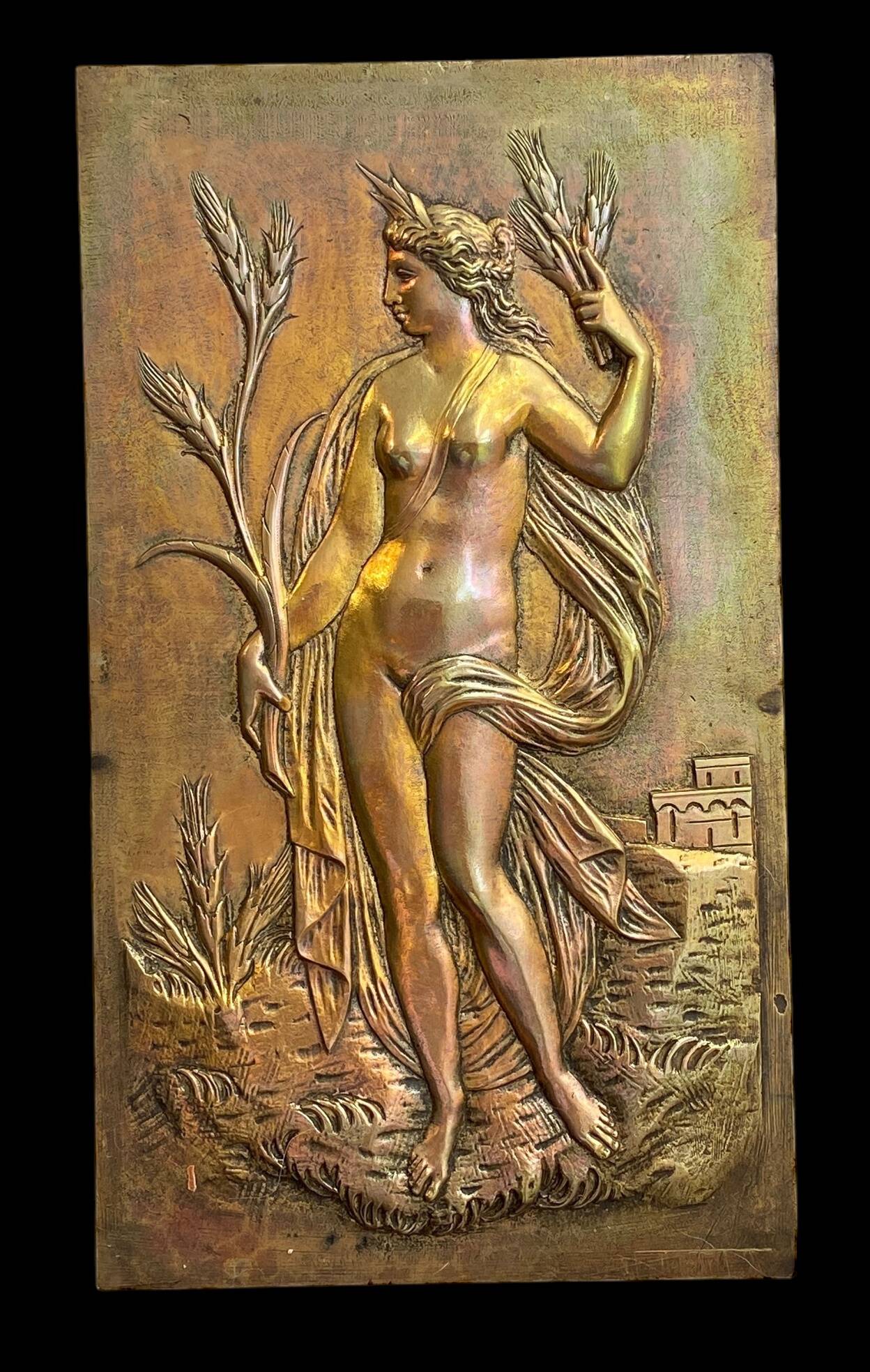 Pair of bronze bas-reliefs on the theme of the 4 seasons, spring and summer