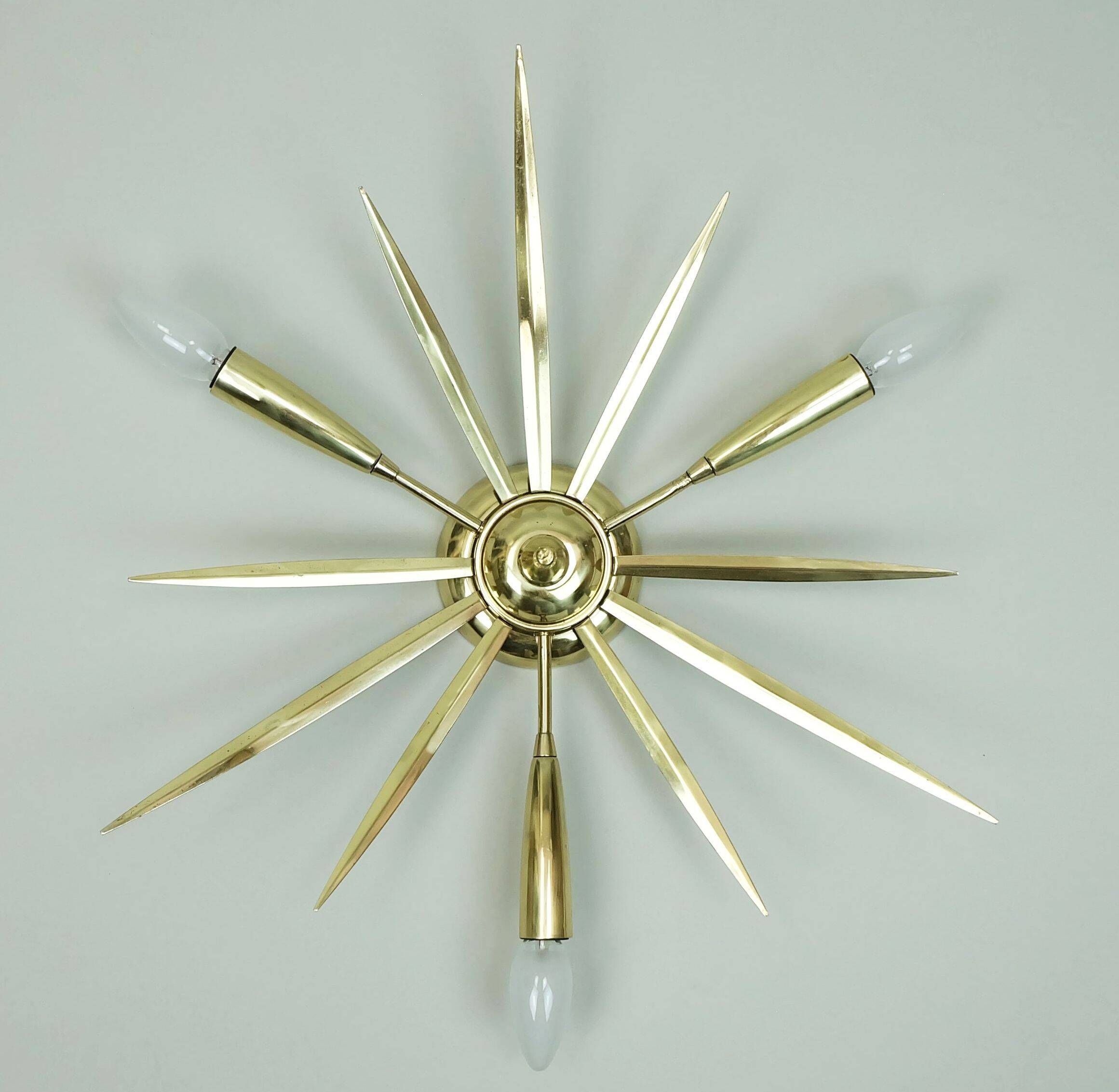 1950s mid century sputnik 3-light brass ceiling light