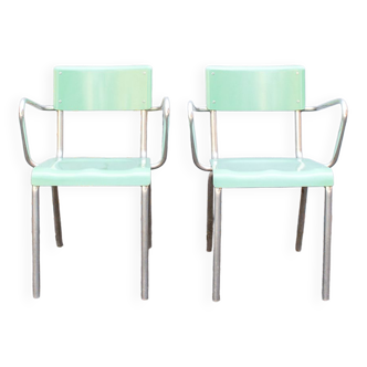 Pair of teal ant armchairs Italy 50s