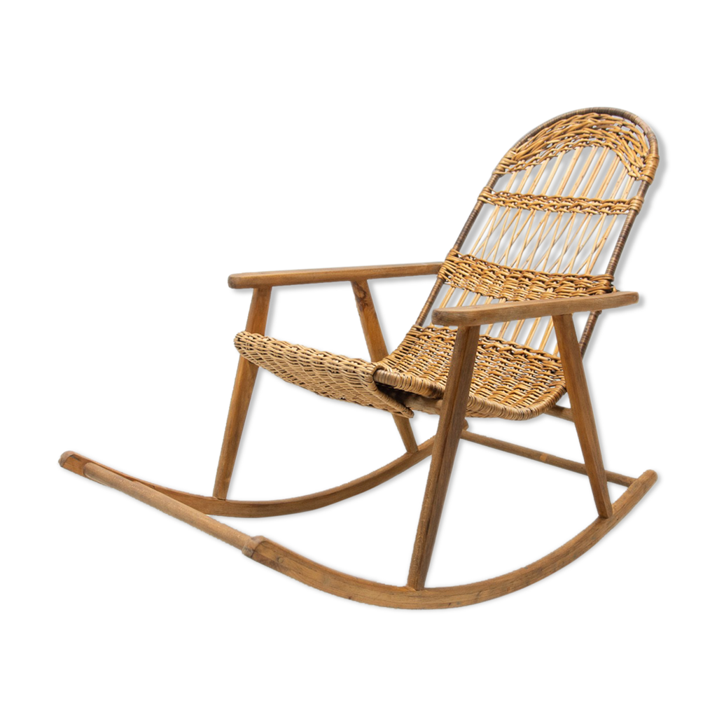 Mid century wicker rocking chair, czechoslovakia, 1960´s Selency