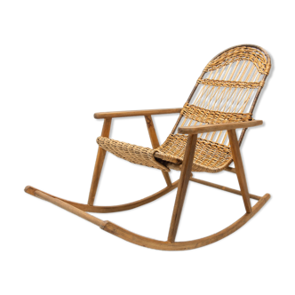 Mid century wicker rocking chair, czechoslovakia, 1960´s
