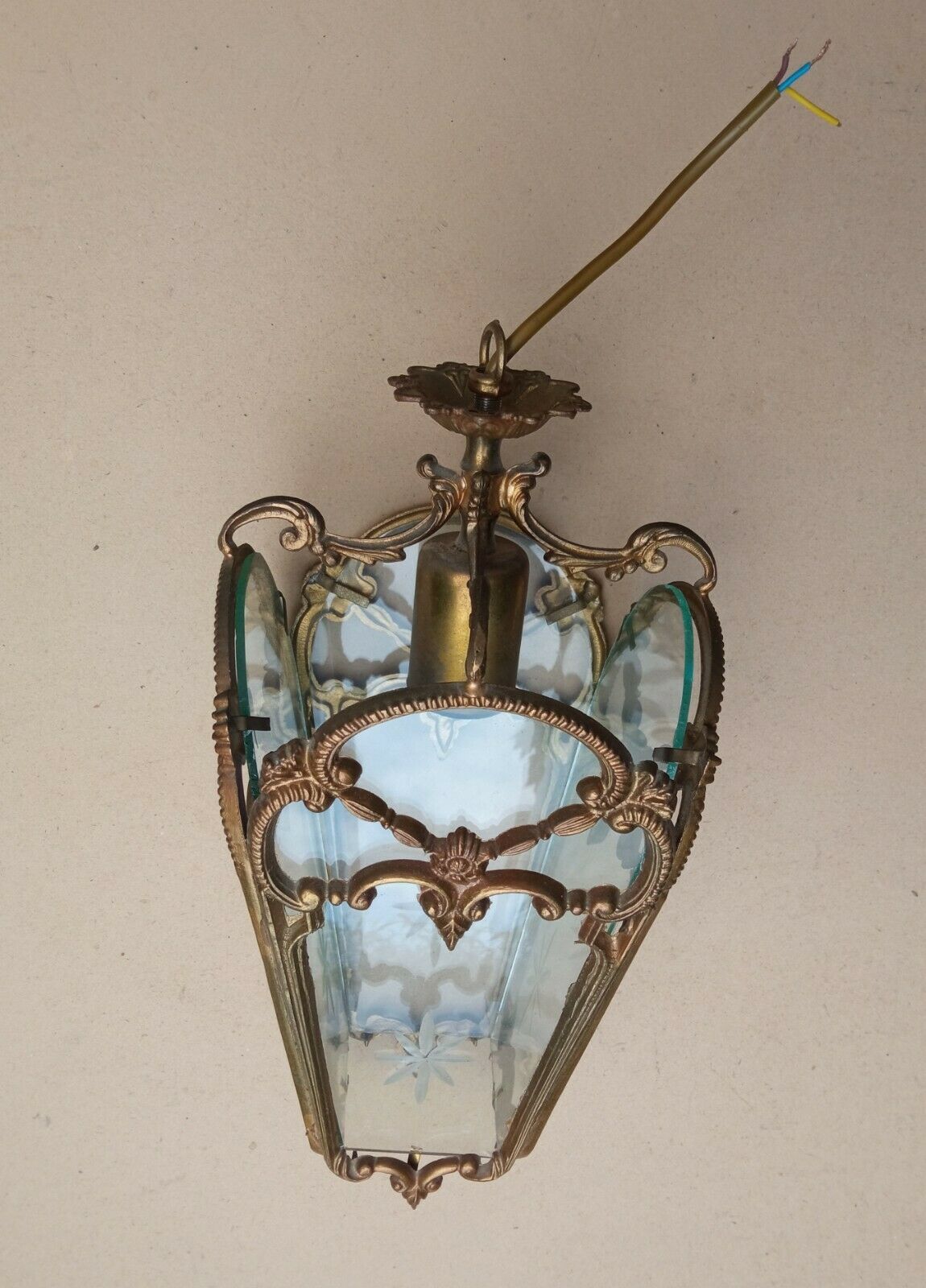 Bronze lantern of Louis XVI style working order - engraved glasses