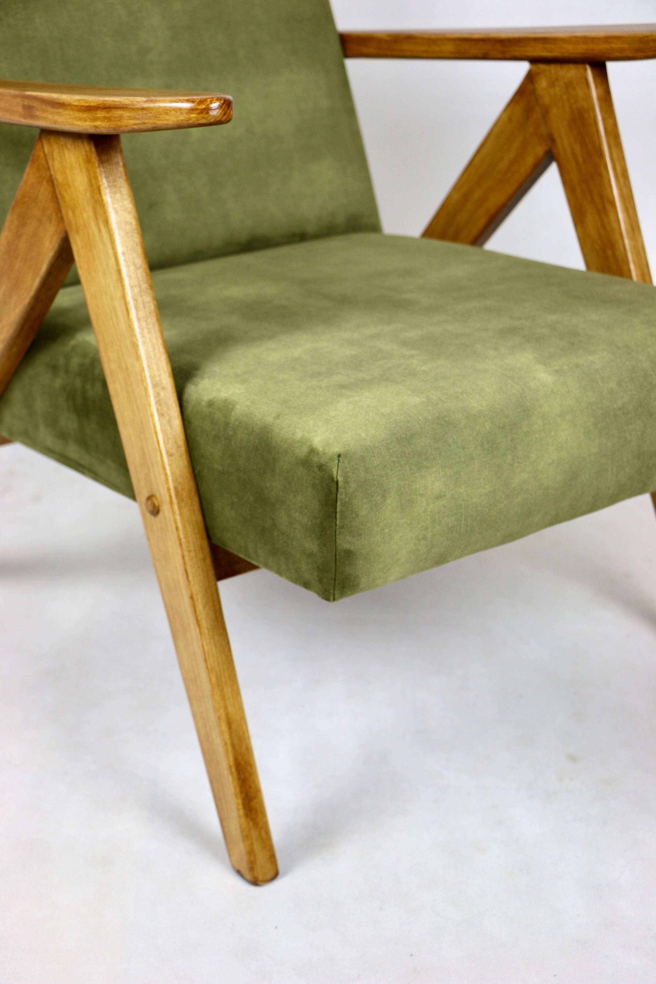 Fauteuil vintage vert olive modèle B-310, années 1970