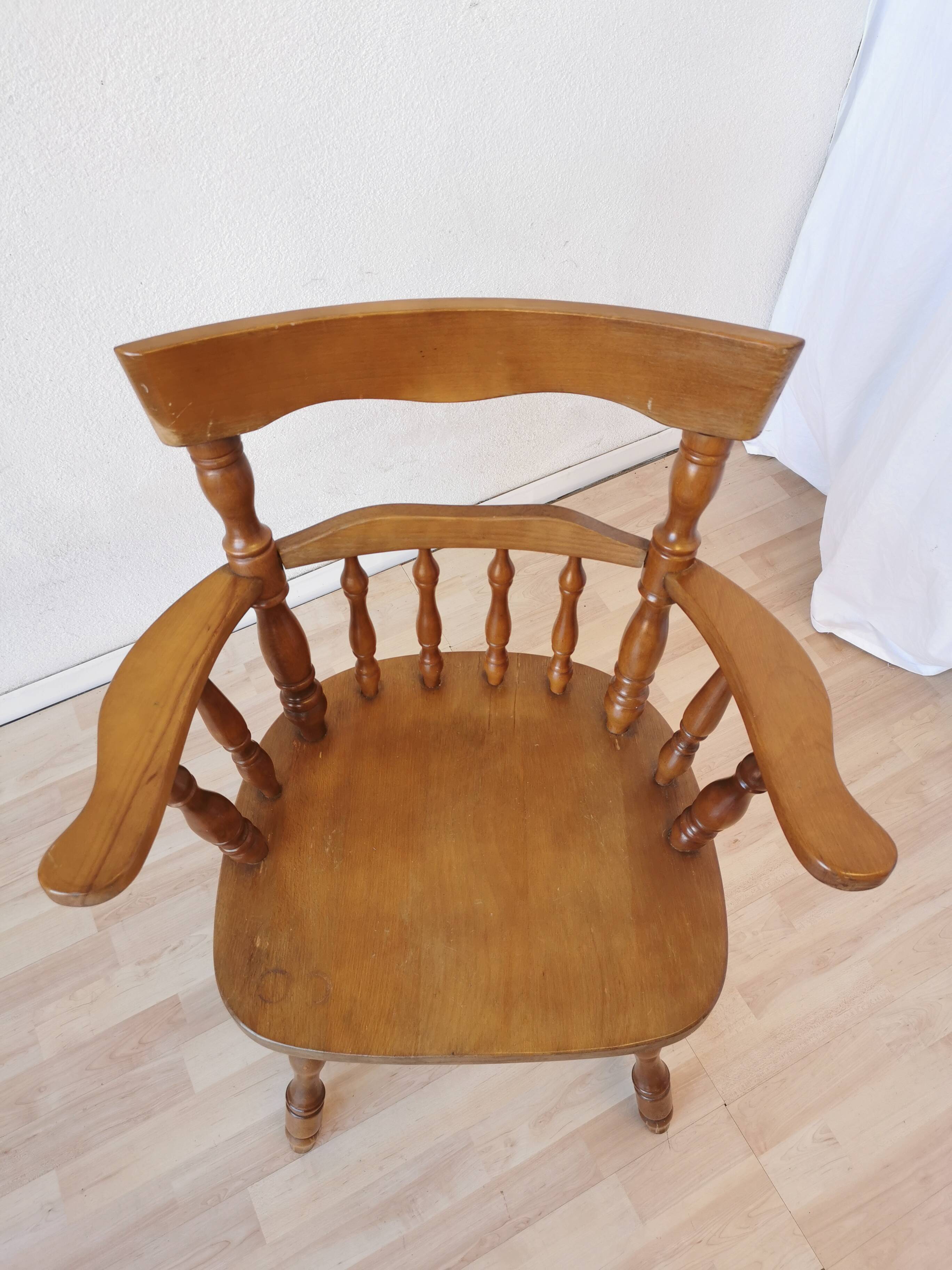 Vintage Beech Wood Windsor Dining Chair - 1970s Captains Armchair