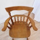 Vintage Beech Wood Windsor Dining Chair - 1970s Captains Armchair