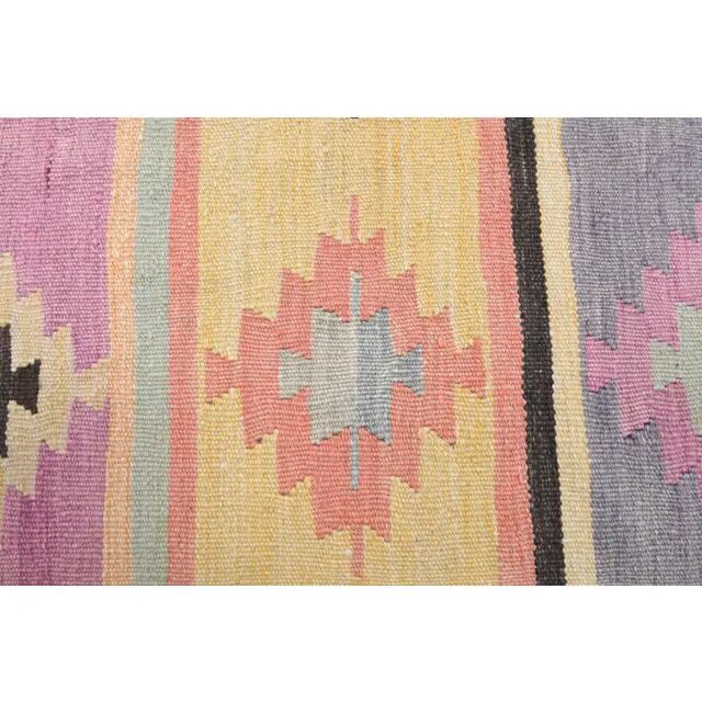 Vintage Turkish Oushak Handmade Wool Cotton Green Kilim Runner Rug 129x297
