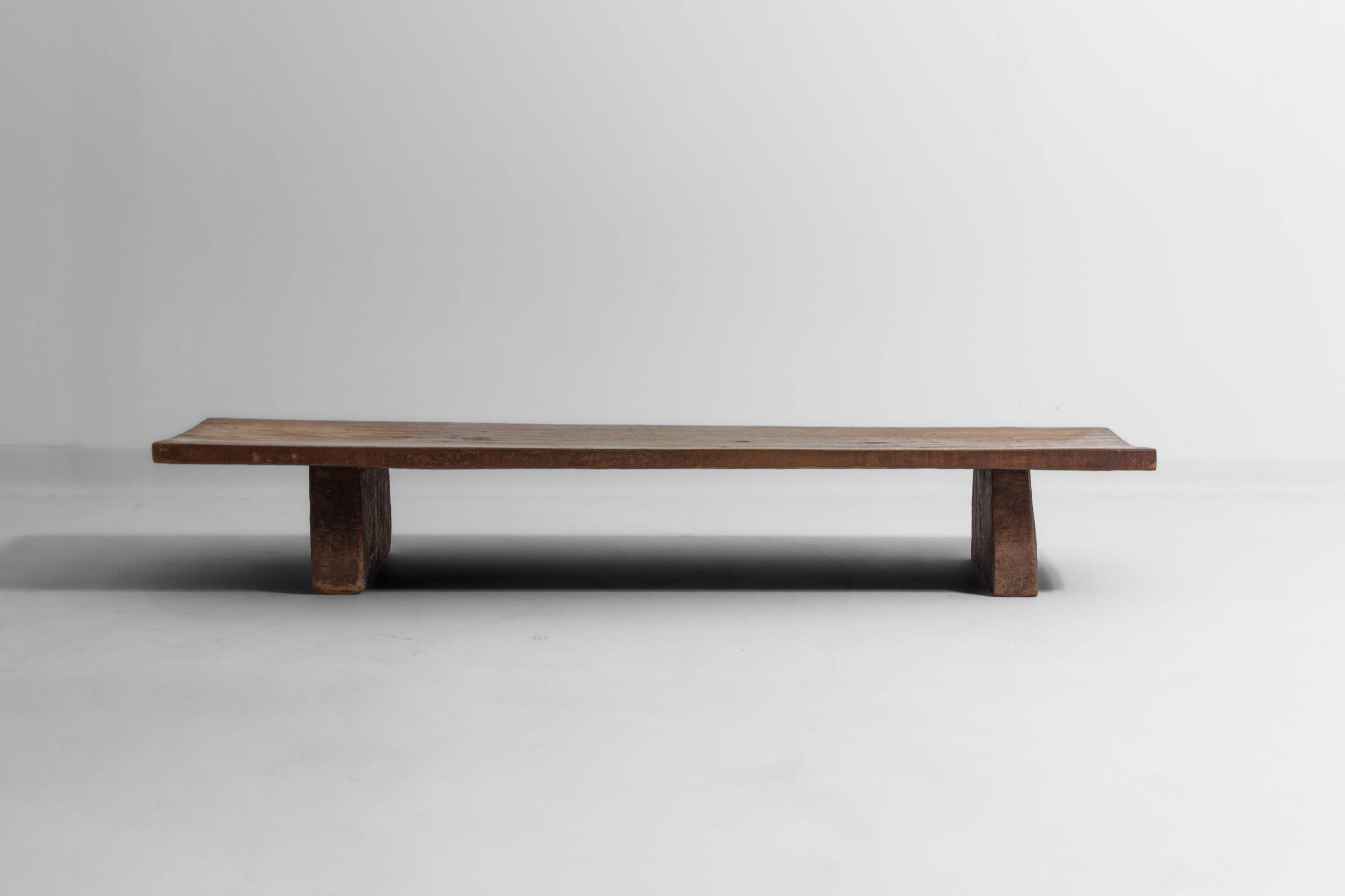 Rustic wabi sabi brutalist coffee table from solid wood, 1900s France