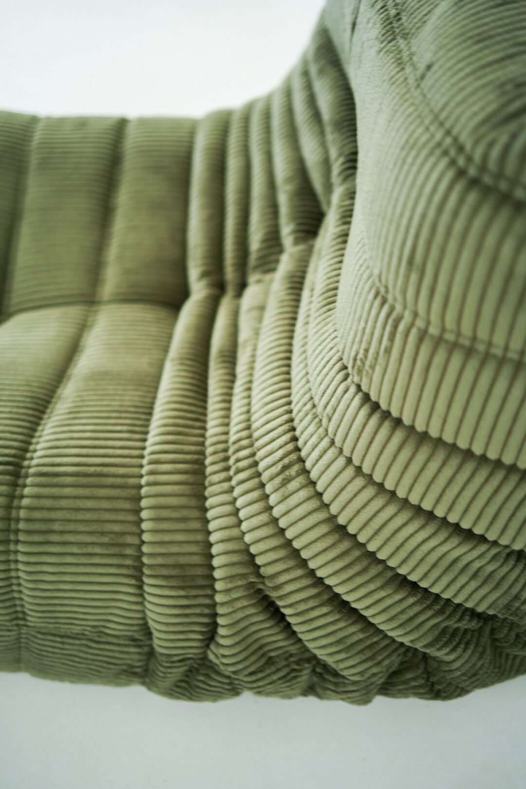 Togo Armchair and Pouf in Khaki wide Corduroy