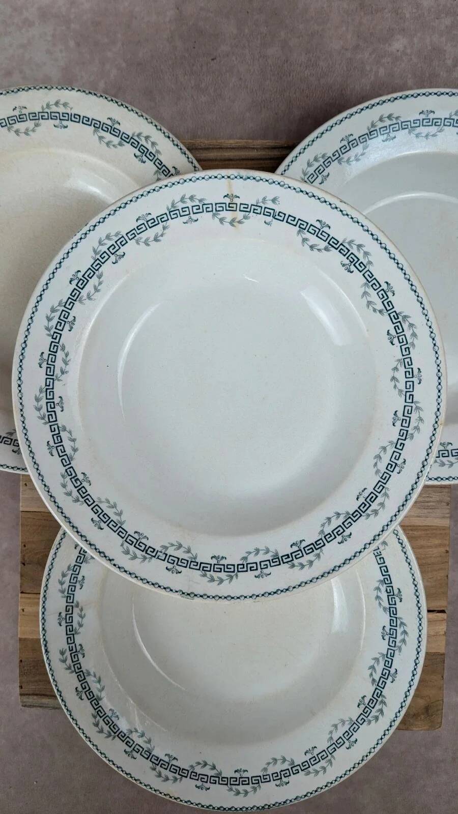Lot de 4 assiettes creuses anciennes Gien – Terre de Fer modèle Austerlitz